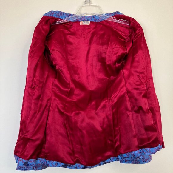 Owen Bros Brocade Oriental Jacket Pockets Blue Satin Vintage QiPao CheongSam - Picture 5 of 8